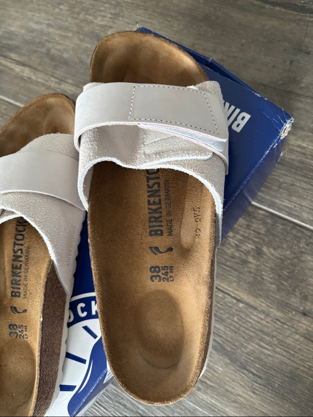 Birkenstock Off-White Suede Two-Strap Slide Sandals - Picture 3 of 3